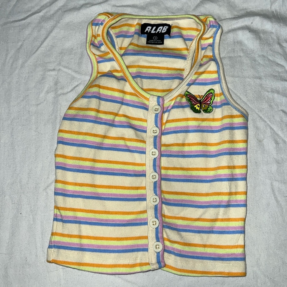 A*Lab cropped stripped top with butterfly embroidery size S